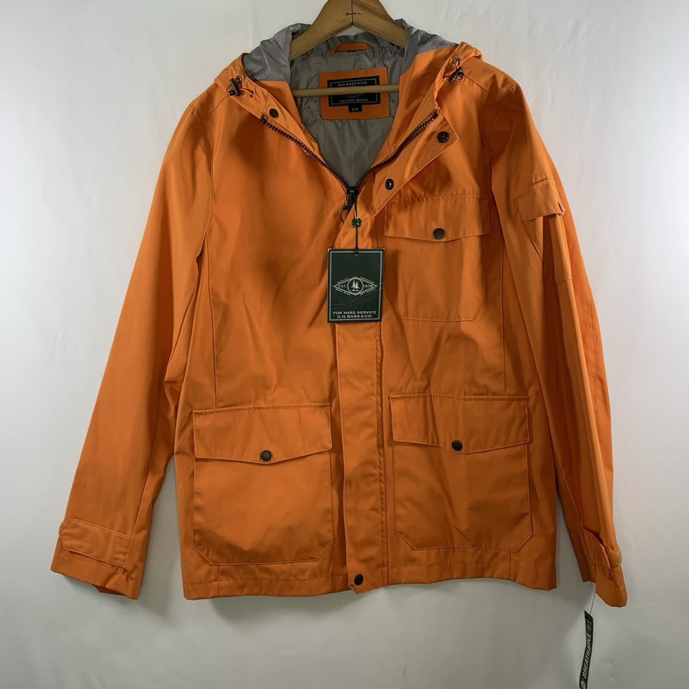 GH Bass Mens Waterproof Hooded Rain Jacket Small Breathable Hiking Full Zip